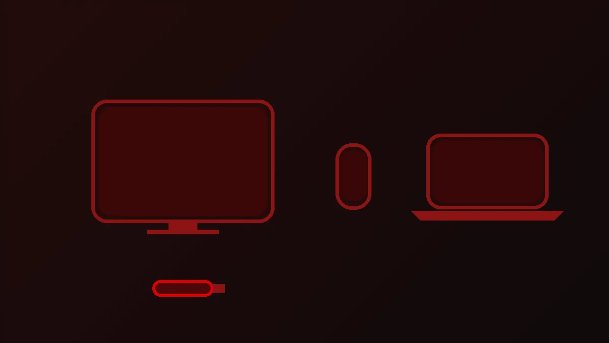 Line drawing of a television, a phone, a laptop and a streaming stick side by side: the screens ibo player pro runs on