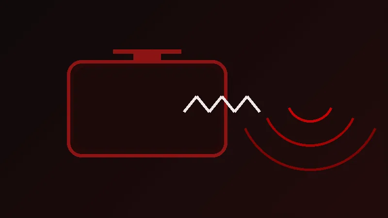 Line drawing of signal arcs broken by a zigzag before an empty screen: a playlist that fails to load